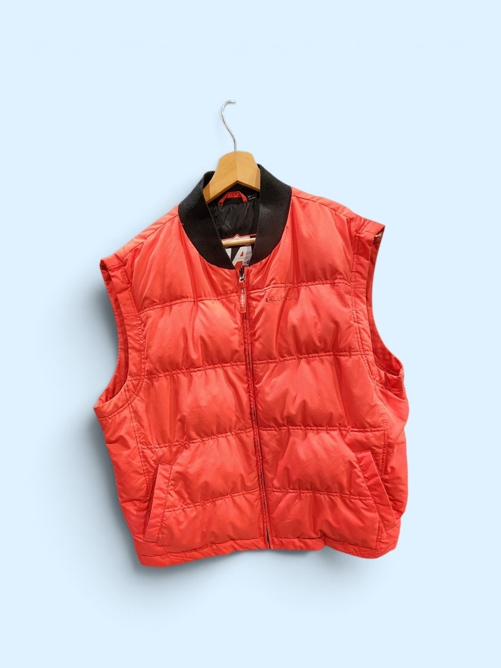 Men's Red Quilted Sleeveless Puffer Vest with Contrast Collar Size XL.